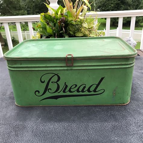 metal old green bread box|Vintage Metal Bread Box Green .